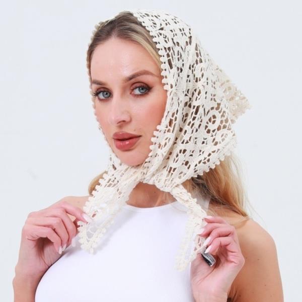 CROCHET EMBROIDERED BANDANA SHAWL - SOFT COTTON FOR SUMMER STYLE