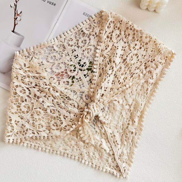 CROCHET EMBROIDERED BANDANA SHAWL - SOFT COTTON FOR SUMMER STYLE