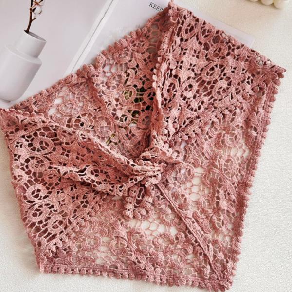 CROCHET EMBROIDERED BANDANA SHAWL - SOFT COTTON FOR SUMMER STYLE