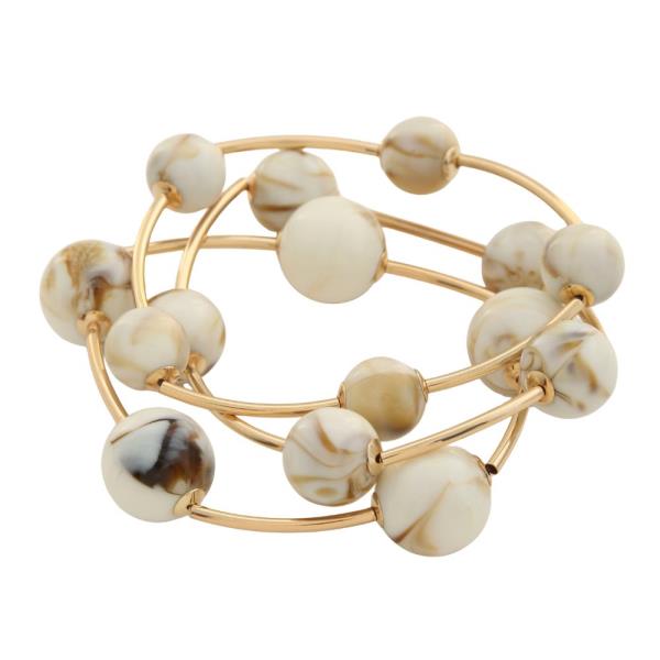 ROUND BEAD WIRE WRAP STRETCH BRACELET SET