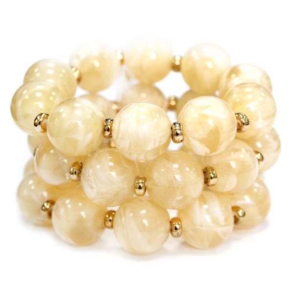 ROUND STONE BEAD MULTI ROW STRETCH BRACELET SET