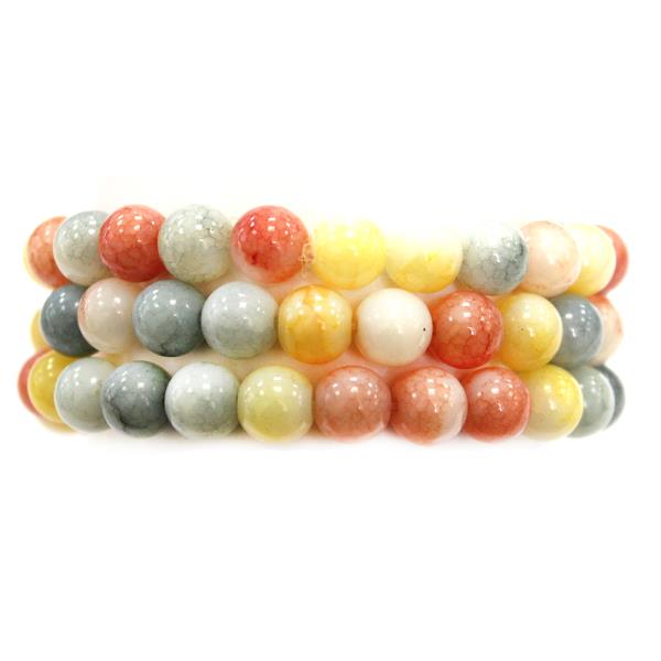 ROUND STONE BEAD MULTI STRAND STRETCH BRACELET SET