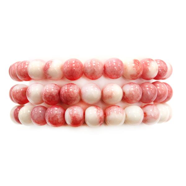 ROUND STONE BEAD MULTI STRAND STRETCH BRACELET SET
