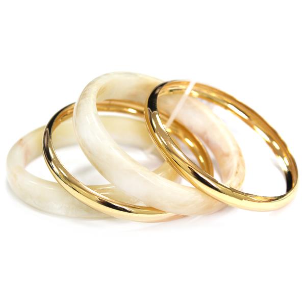 RESIN MARBLE BANGLE MIXED METAL BRACELET SET