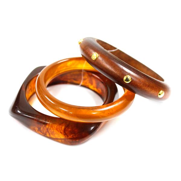 WOOD BANGLE MIXED SHAPE BRACELET SET