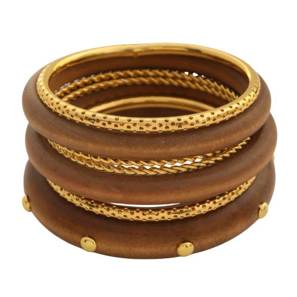 WOODEN METAL ASSORTED BANGLE BRACELET
