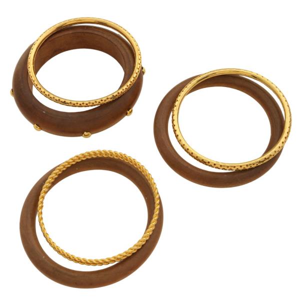 WOODEN METAL ASSORTED BANGLE BRACELET