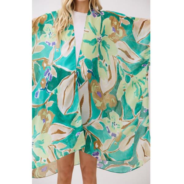 VIBRANT BOTANICAL PRINT SILKY FEEL KIMONO