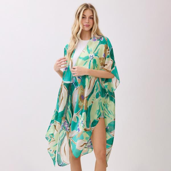 VIBRANT BOTANICAL PRINT SILKY FEEL KIMONO