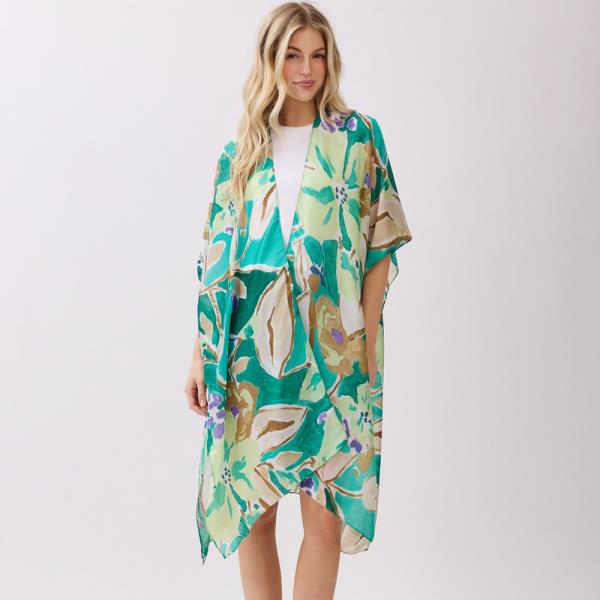 VIBRANT BOTANICAL PRINT SILKY FEEL KIMONO