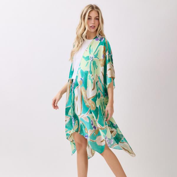 VIBRANT BOTANICAL PRINT SILKY FEEL KIMONO