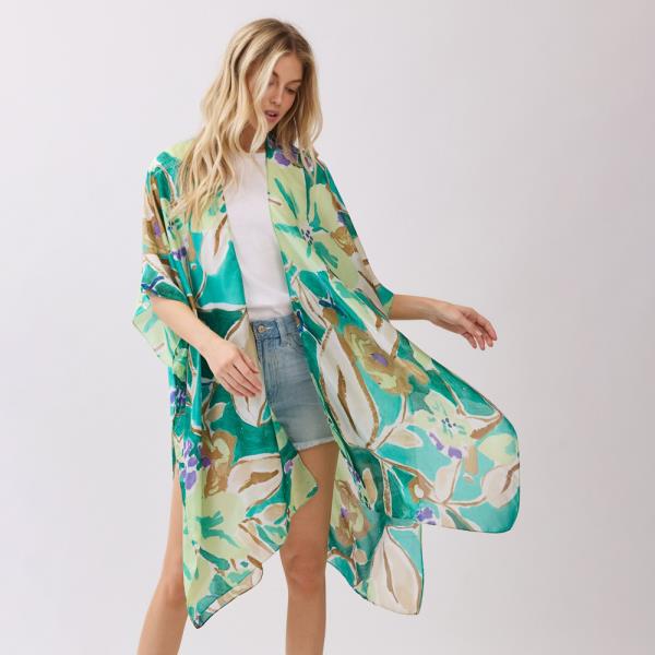 VIBRANT BOTANICAL PRINT SILKY FEEL KIMONO