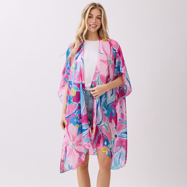 VIBRANT BOTANICAL PRINT SILKY FEEL KIMONO