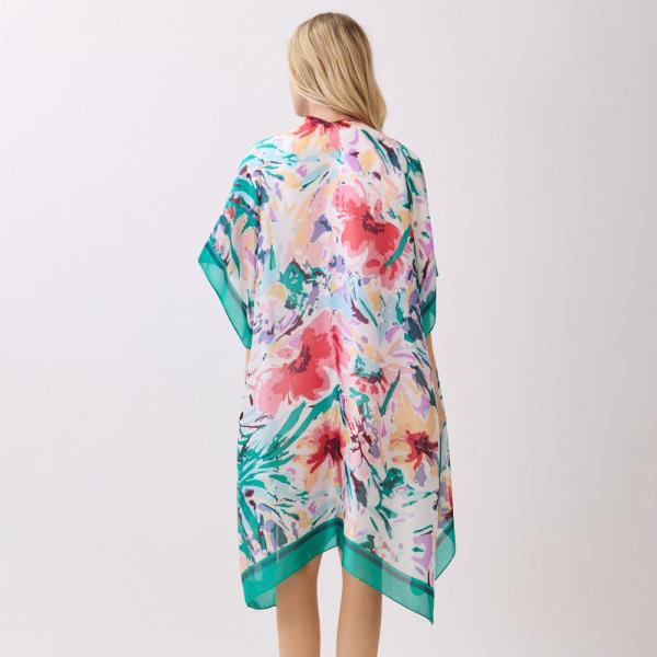 ABSTRACT FLORAL  PRINT SILKY FEEL KIMONO