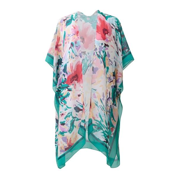 ABSTRACT FLORAL  PRINT SILKY FEEL KIMONO