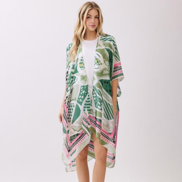 ABSTRACT BOTANICAL PRINT SILKY FEEL KIMONO