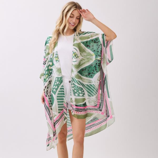 ABSTRACT BOTANICAL PRINT SILKY FEEL KIMONO
