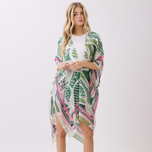 ABSTRACT BOTANICAL PRINT SILKY FEEL KIMONO