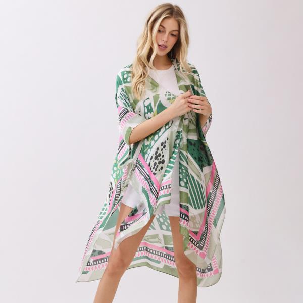 ABSTRACT BOTANICAL PRINT SILKY FEEL KIMONO