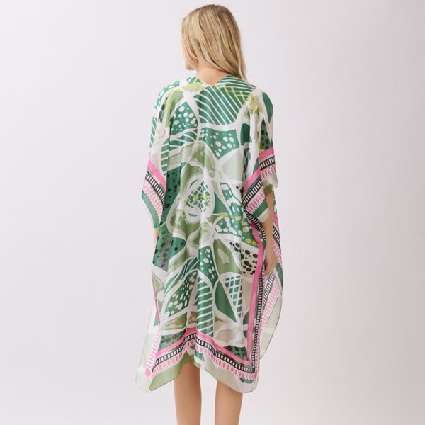 ABSTRACT BOTANICAL PRINT SILKY FEEL KIMONO