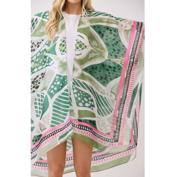 ABSTRACT BOTANICAL PRINT SILKY FEEL KIMONO