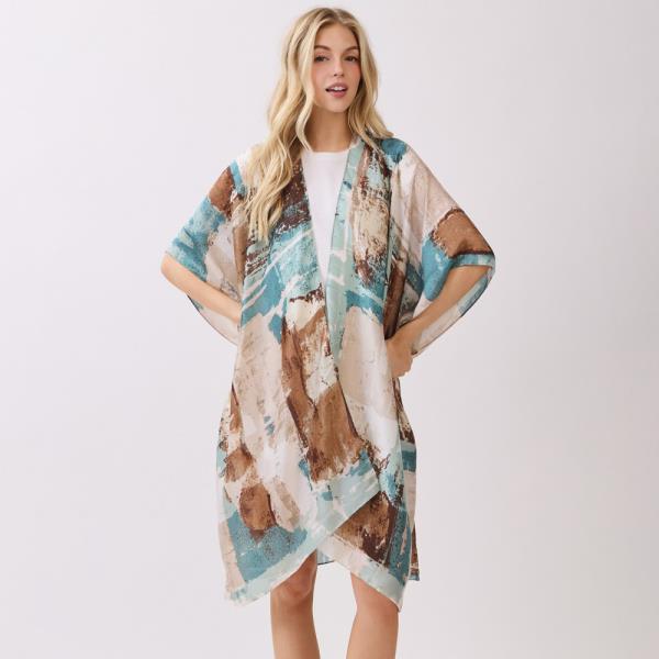 ABSTRACT MODERN ART-INSPIRED PRINT SILKY LIKE FEEL KIMONO