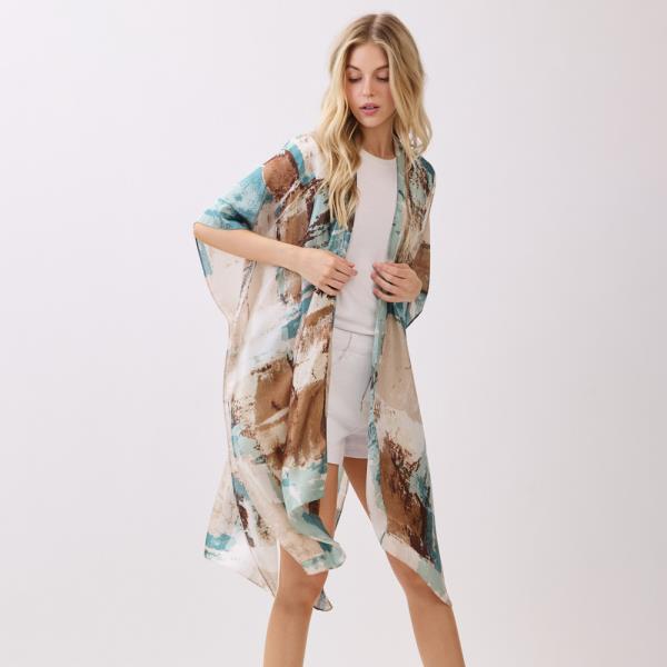 ABSTRACT MODERN ART-INSPIRED PRINT SILKY LIKE FEEL KIMONO