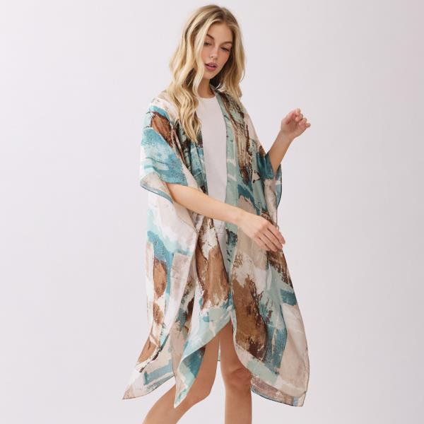 ABSTRACT MODERN ART-INSPIRED PRINT SILKY LIKE FEEL KIMONO