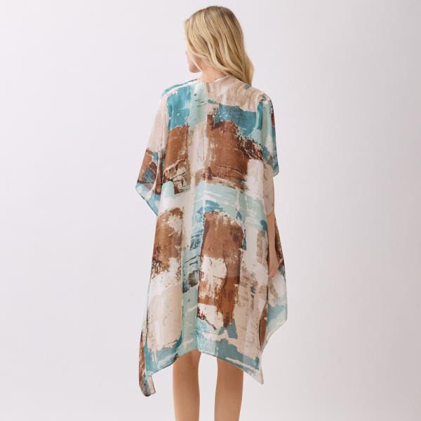 ABSTRACT MODERN ART-INSPIRED PRINT SILKY LIKE FEEL KIMONO