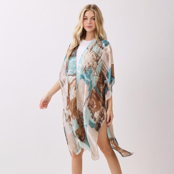 ABSTRACT MODERN ART-INSPIRED PRINT SILKY LIKE FEEL KIMONO