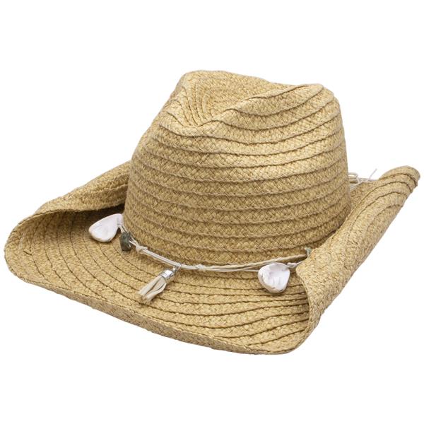 SHELL TASSEL STRAW COWBOY HAT