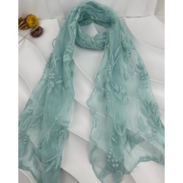 DELICATE MESH EMBROIDERED OBLONG SCARF - SHEER & AIRY LIGHTWEIGHT