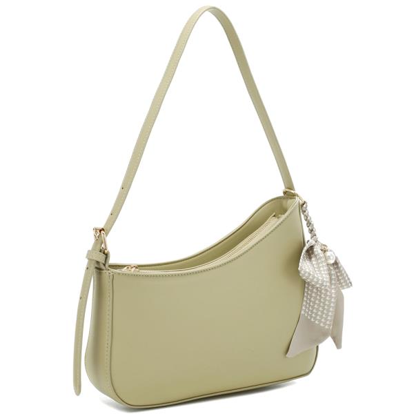 SMOOTH CURVE SHAPE SHOULDER BAG W PEARL RIBBON KEYCHAIN