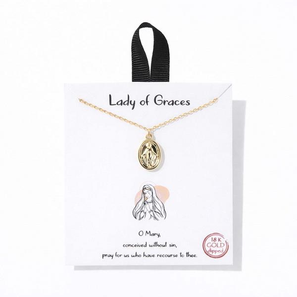 18K GOLD RHODIUM LADY OF GRACES  PENDANT NECKLACE