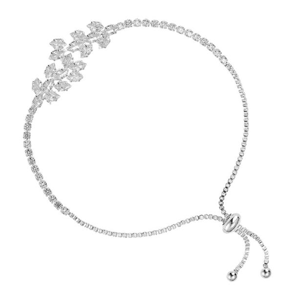 CZ RHINESTONE LEAF SLIDER ADJUSTABLE BRACELET