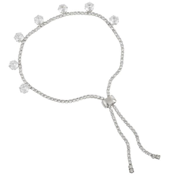 CZ RHINESTONE 6MM ROUND SLIDE ADJUSTABLE BRACELET