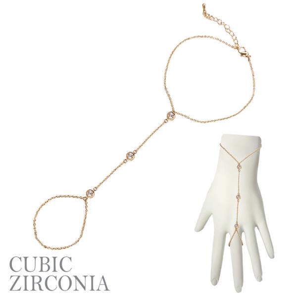 CZ THREE BEZEL HAND CHAIN BRACELET