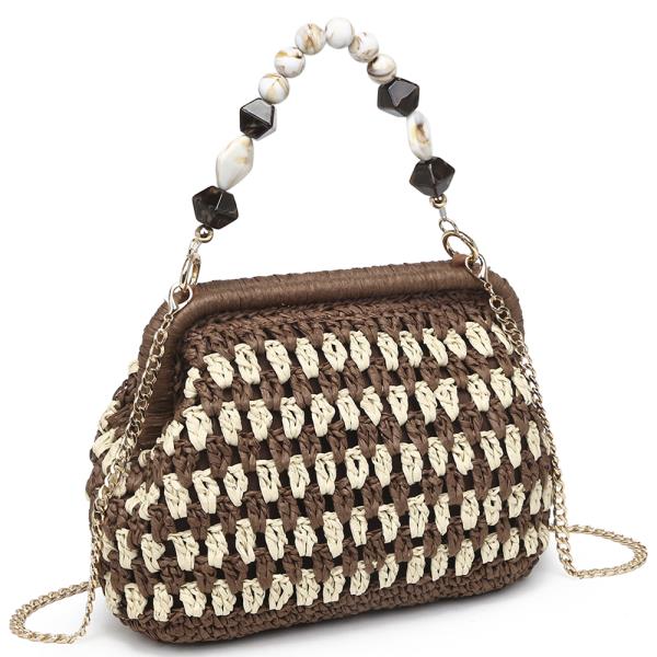 MODERN WOVEN STRAW BEAD HANDLE CROSSBODY BAG