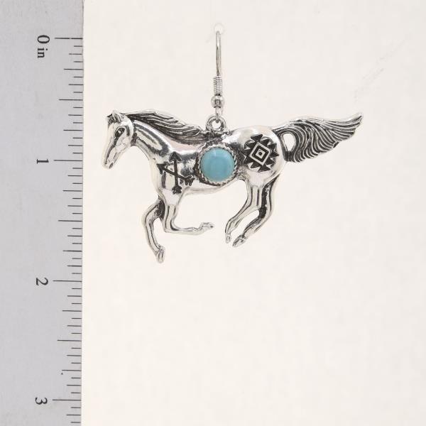 HORSE TURQUOISE BEAD METAL DANGLE EARRING