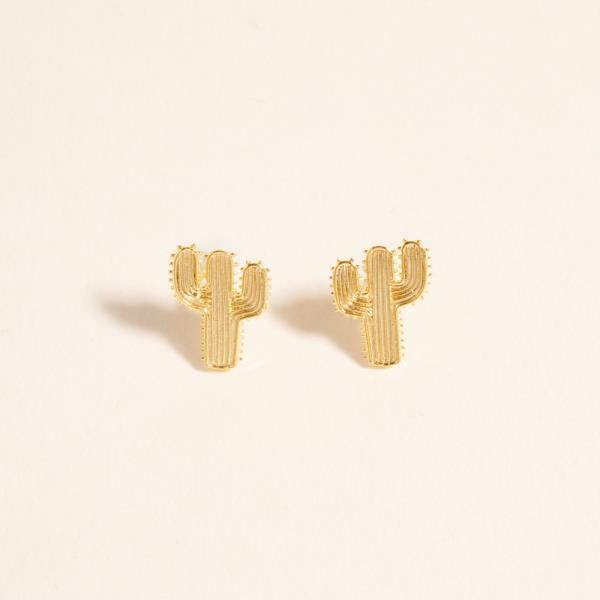 WATER RESISTANT CACTUS SHAPED GOLD-DIPPED POST EARRING WATER RESISTANT