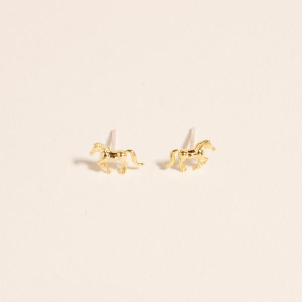 HORSE SHAPED GOLD-DIPPED 925 SILVER POST EARRING WATER RESISTANT