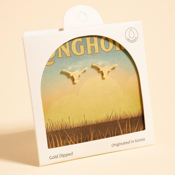 BULL`S HEAD SHAPED GOLD-DIPPED 925 SILVER POST EARRING WATER RESISTANT