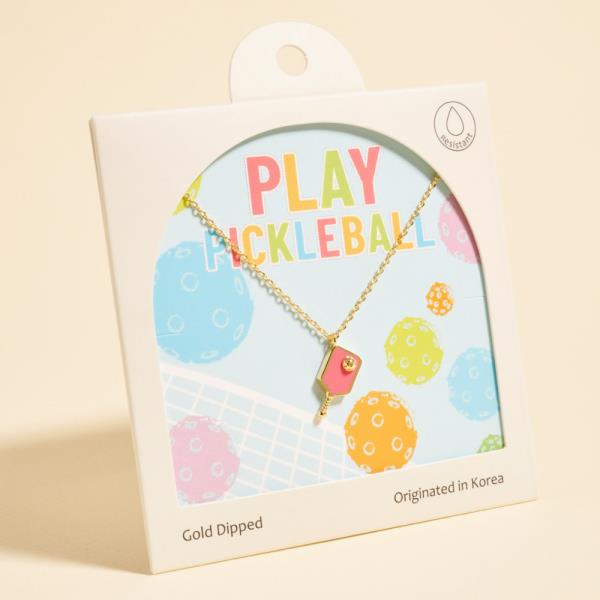 PICKLEBALL SHAPED GOLD-DIPPED PENDANT SHORT NECKLACE WATER RESISTANT