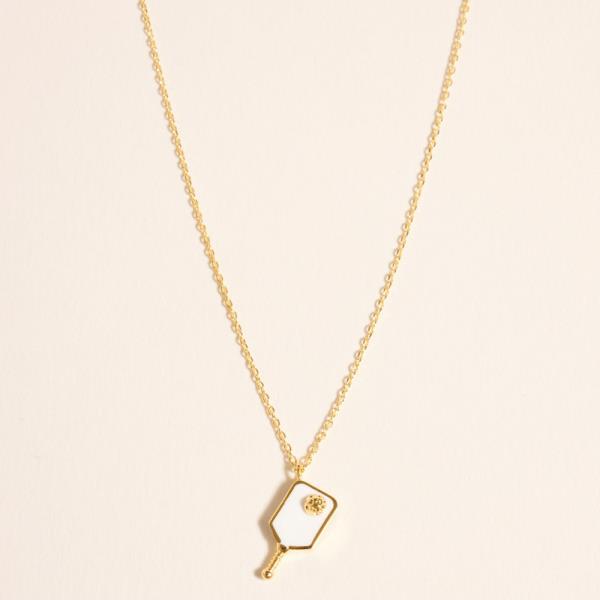 PICKLEBALL SHAPED GOLD-DIPPED PENDANT SHORT NECKLACE WATER RESISTANT