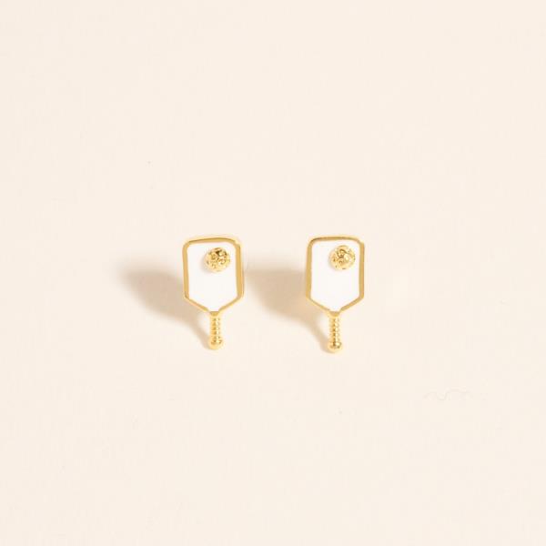 PICKLEBALL SHAPED GOLD-DIPPED 925 SILVER POST EARRING WATER RESISTANT