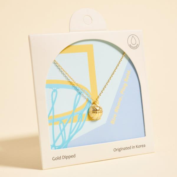 BASKETBALL SHAPED GOLD-DIPPED PENDANT SHORT NECKLACE WATER RESISTANT