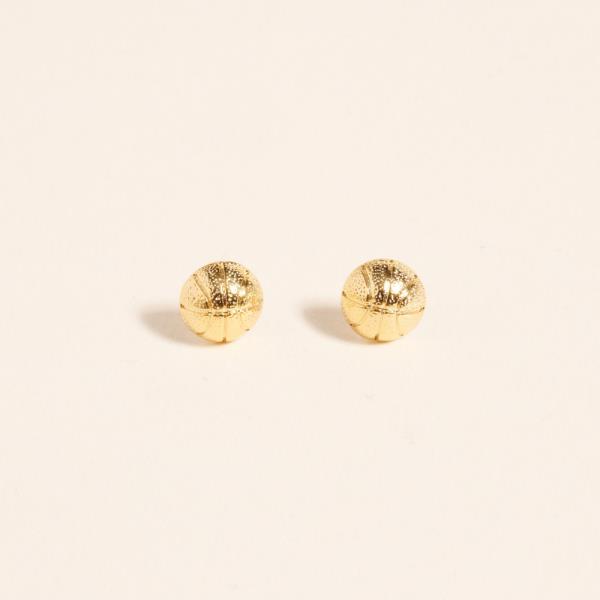 BASKET BALL SHAPED GOLD-DIPPED 925 SILVER POST EARRING WATER RESISTANT