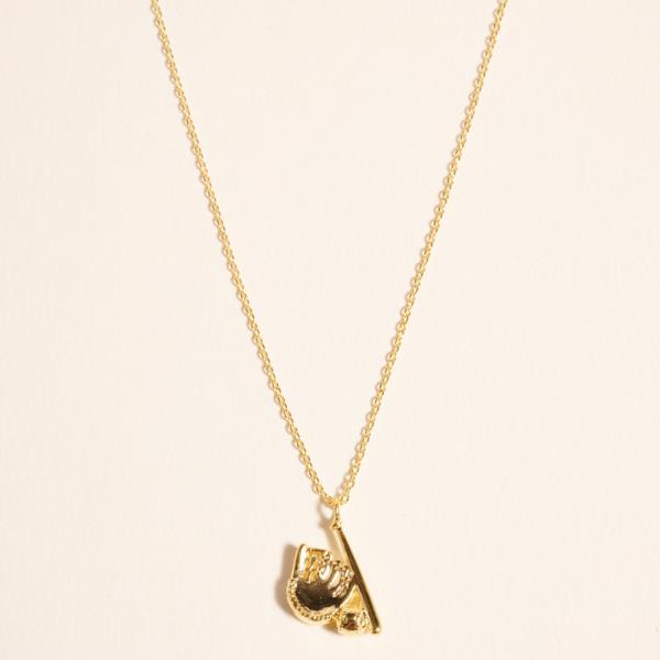 BASEBALL GLOVES AND BAT SHAPED GOLD-DIPPED PENDANT NECKLACE WATER RESISTANT