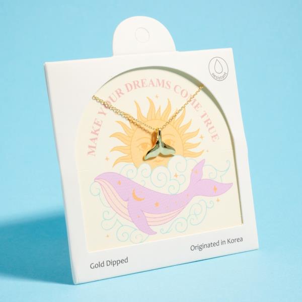 WATER RESISTANT WHALE TAIL SHAPED GOLD-DIPPED PENDANT SHORT NECKLACE