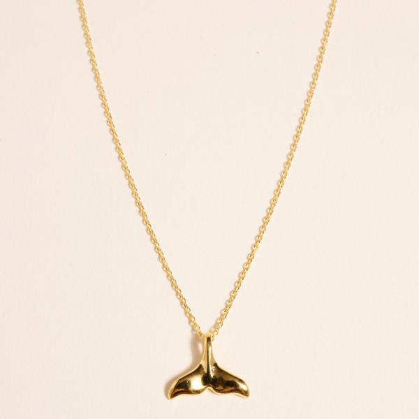 WATER RESISTANT WHALE TAIL SHAPED GOLD-DIPPED PENDANT SHORT NECKLACE